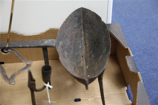 Iron grisset, a Scottish Spill holder and a rush light